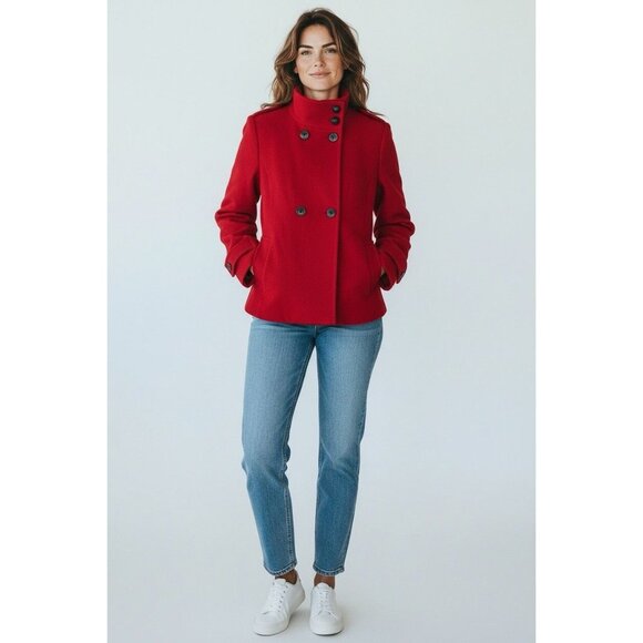 Banana Republic Red Wool Blend Coat Jacket XS Stand Collar Button - Picture 3 of 5